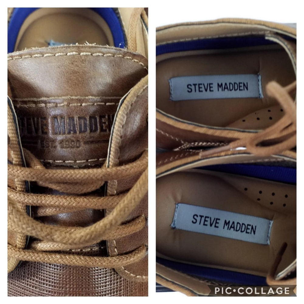 Steve Madden P-Notion Men’s Dark Tan Leather Lace-Up Derby Shoe NWOB - Picture 7 of 10